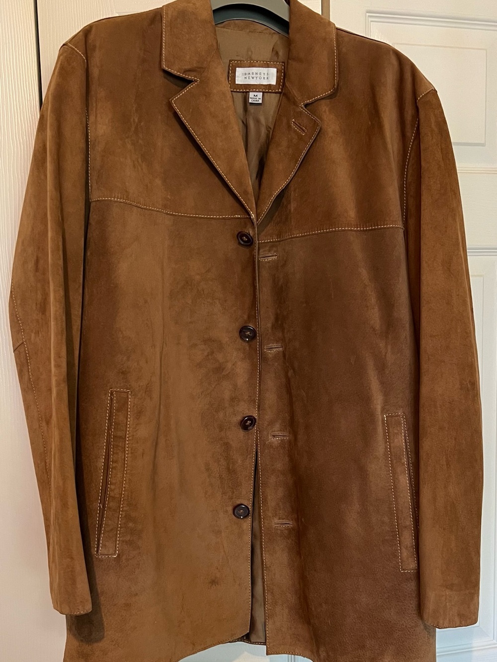 Barneys NewYork Men’s Brown Suede Button-Front Car Coat